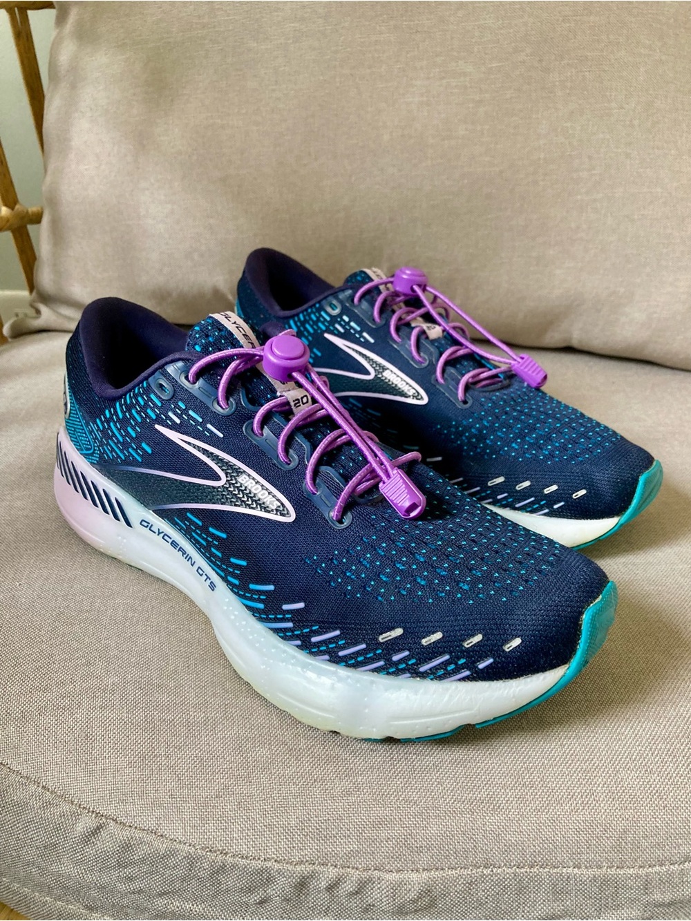 Brooks Glycerin GTS 20 US WMN 10.5 Navy Teal Purple Running No Tie Bungie Laces - Picture 4 of 12